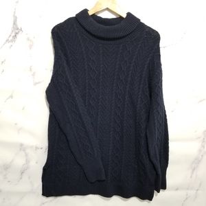 HALOGEN Navy Cable Stitch Tunic Sweater, Size Med